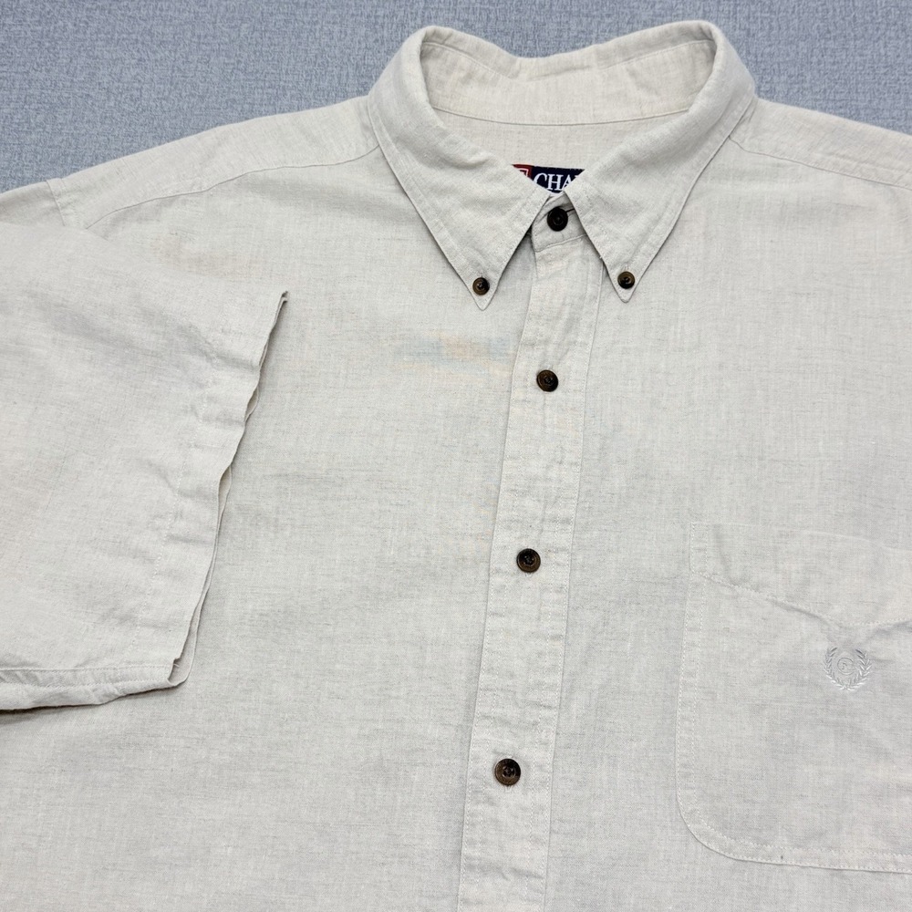 Chaps Ralph Lauren‎ Shirt Mens Sz XL Khaki Short Sleeve Linen Blend Button Down